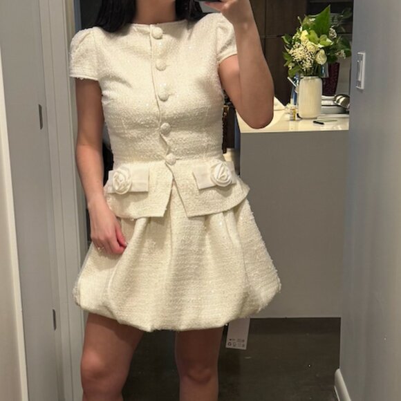 Self-Portrait Boucle Bow Detail Mini Dress (BRIDAL) Size 4 - Picture 6 of 7